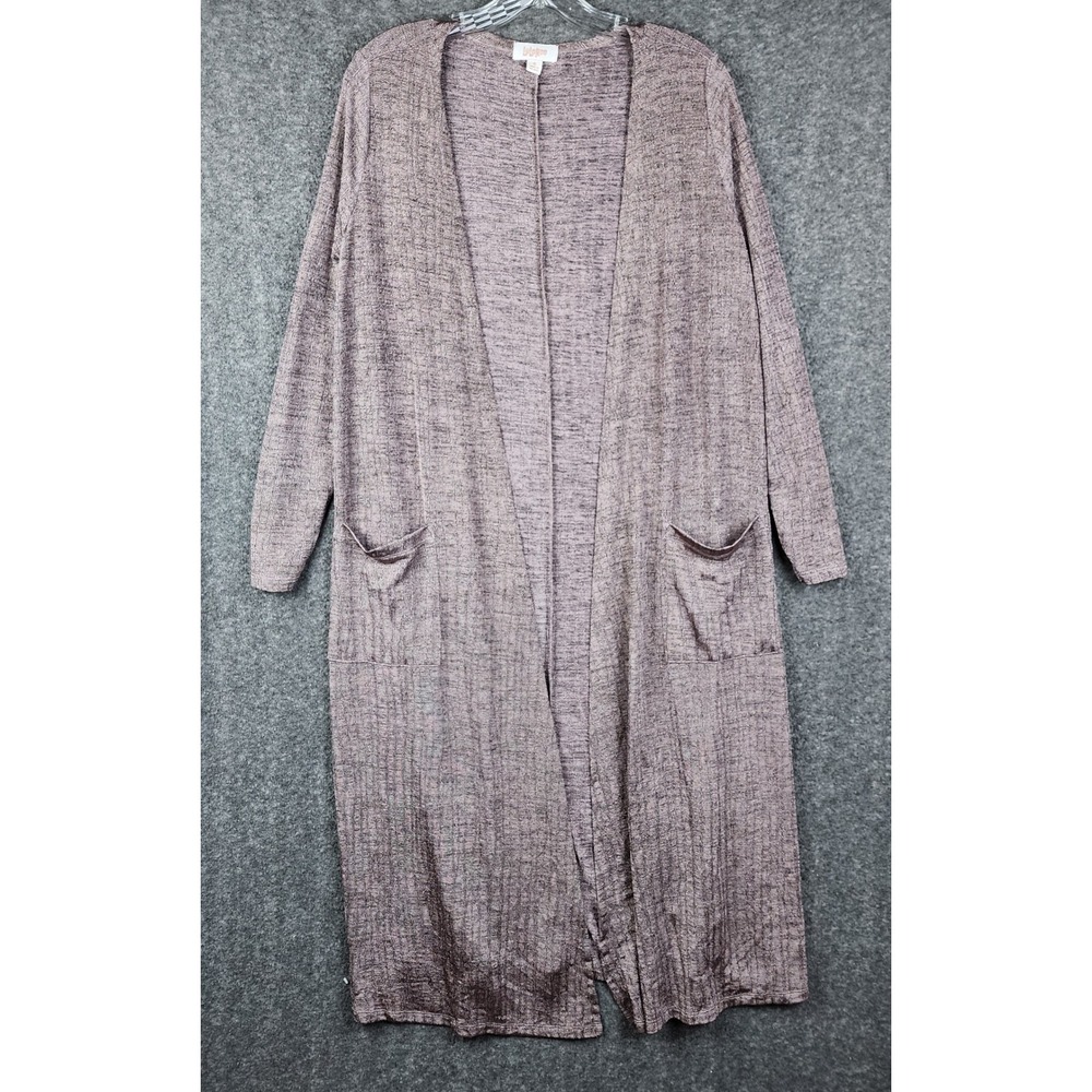 LuLaRoe Duster Cardigan Women Small Mauve Purple Ribbed Knit Longline Open Front
